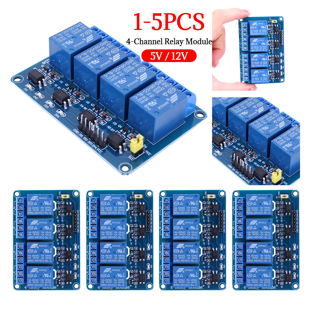 1-5PCS 4 Channel Relay Board AVR 51 PIC 5V 12V 4-Channel Relay Module ...