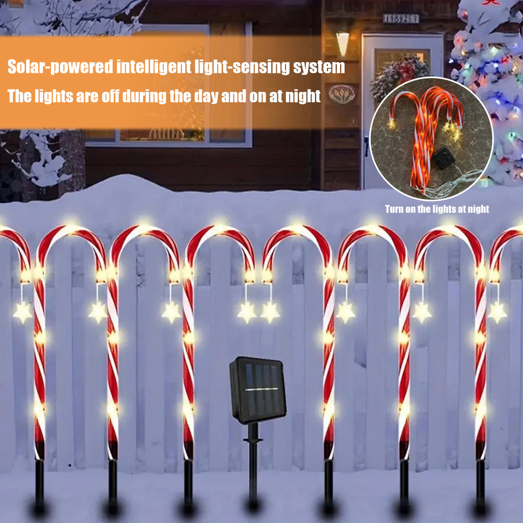 ♚WM♚ Solar Christmas Candy Cane Light 8 Modes Christmas Decorative ...