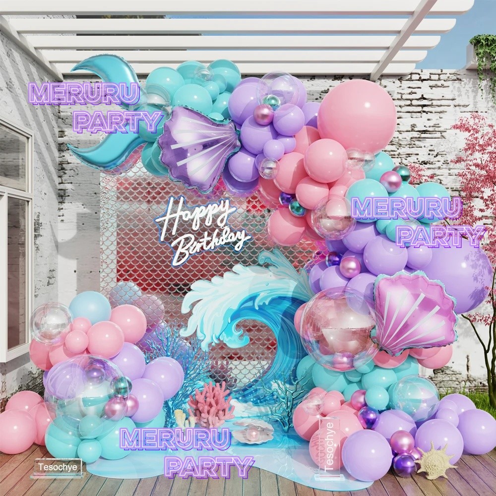Mermaid Theme Shell Foil Balloons Garland Arch Kit Ocean Birthday Party ...