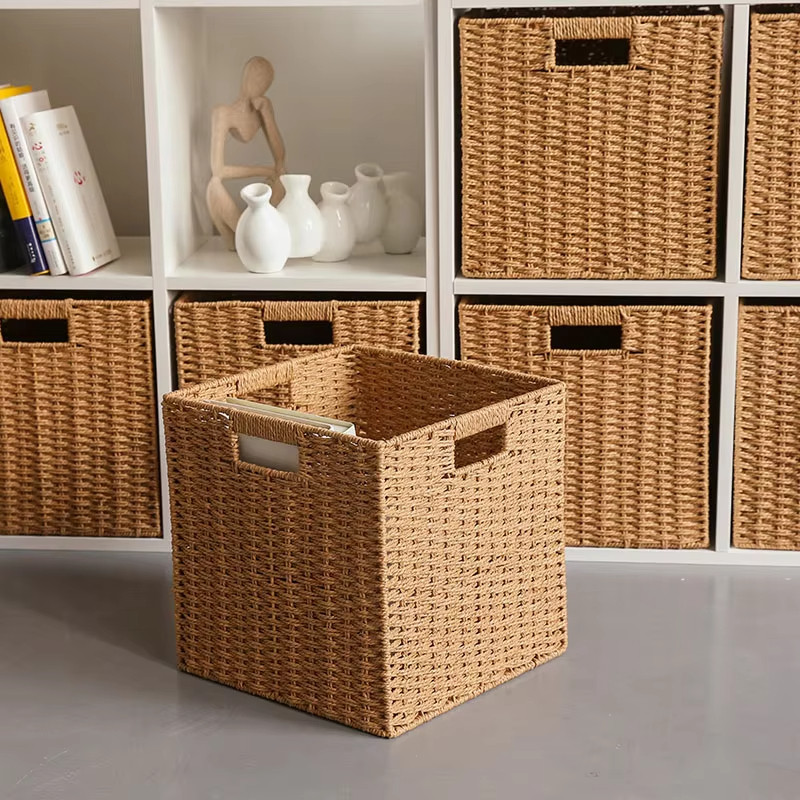 Rattan Storage Basket Wicker Storage Cube Living Room Organizer Lattice ...
