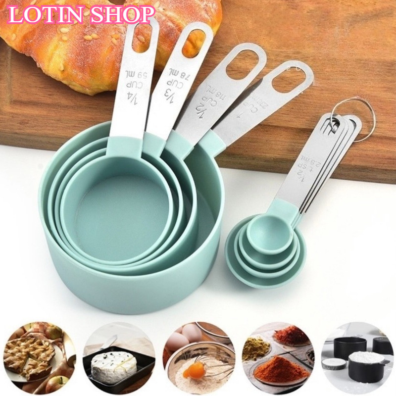 LOTIN SHOP 8Pc Stainless Steel Handle Measuring Spoon Plastic Cup with ...