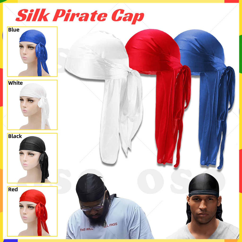 Pirate Cap Durag Headwrap Silky Long Tail Bandana For Men Women Hip Hop ...