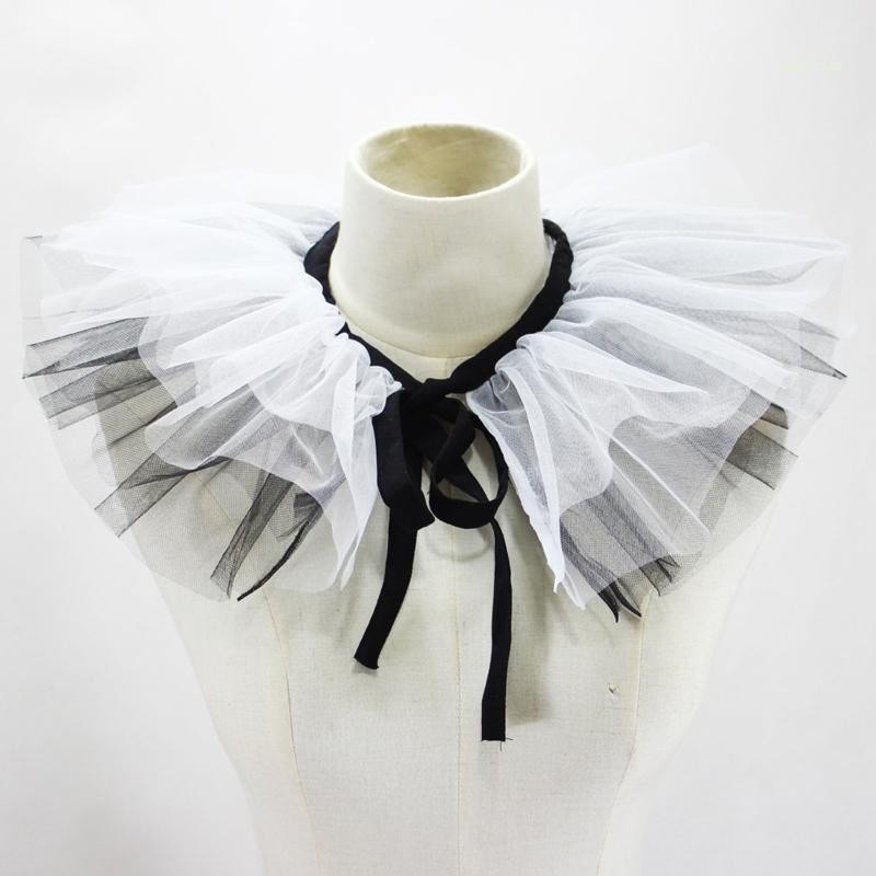 zb* Women Victorian Black White Layered Mesh Tulle Detachable Neck Ruff ...