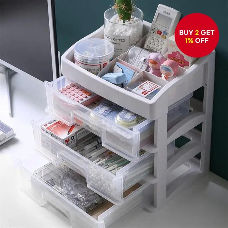 1pc Transparent Plastic Four Layer Three Drawer Desktop Drawer Style ...