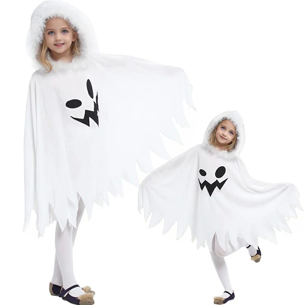 White Ghost Cloak Children Cosplay Pixie Spooky Devil Hooded Cape ...