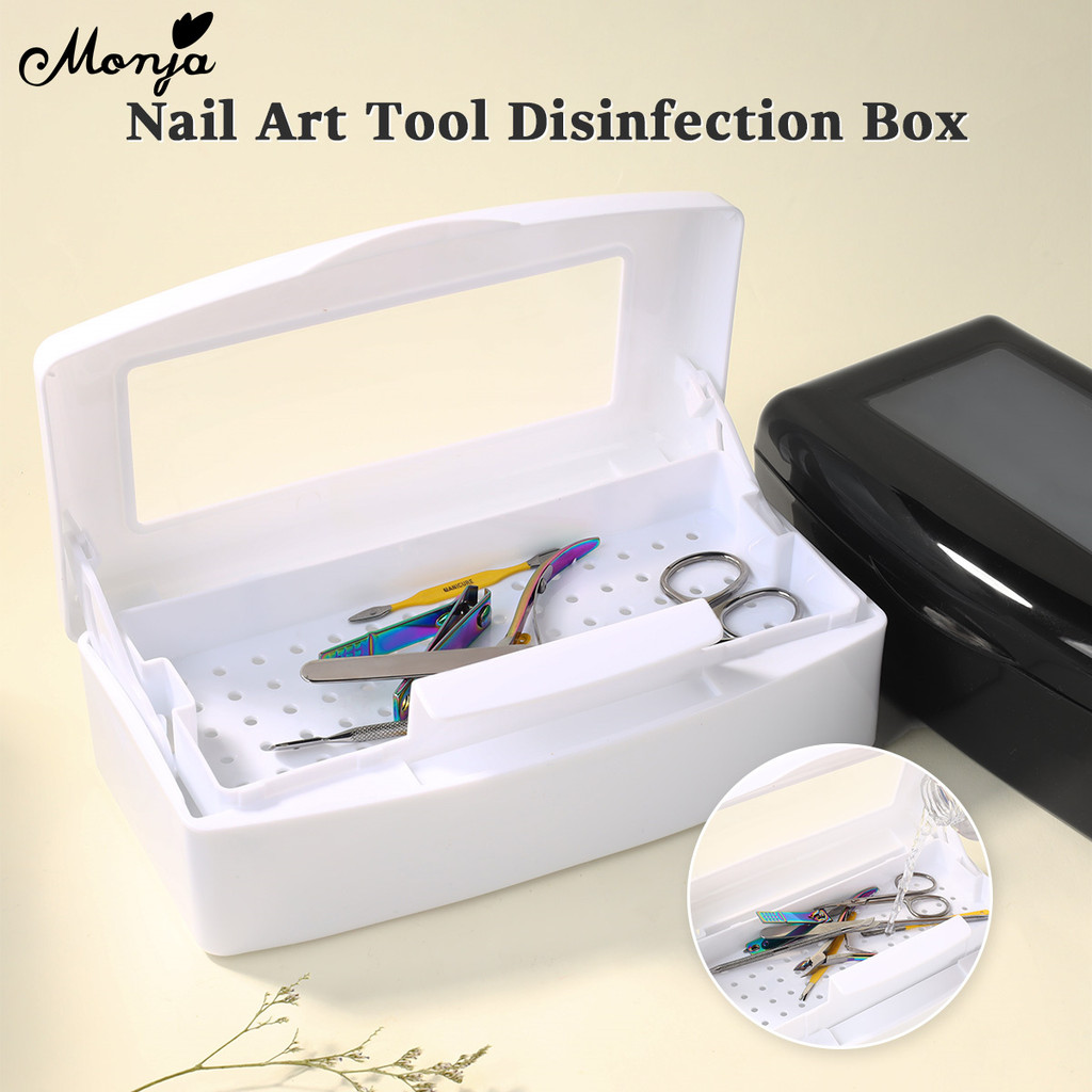 Monja Black White Nail Art Tool Disinfection Box Nail Sterilizer Tray ...