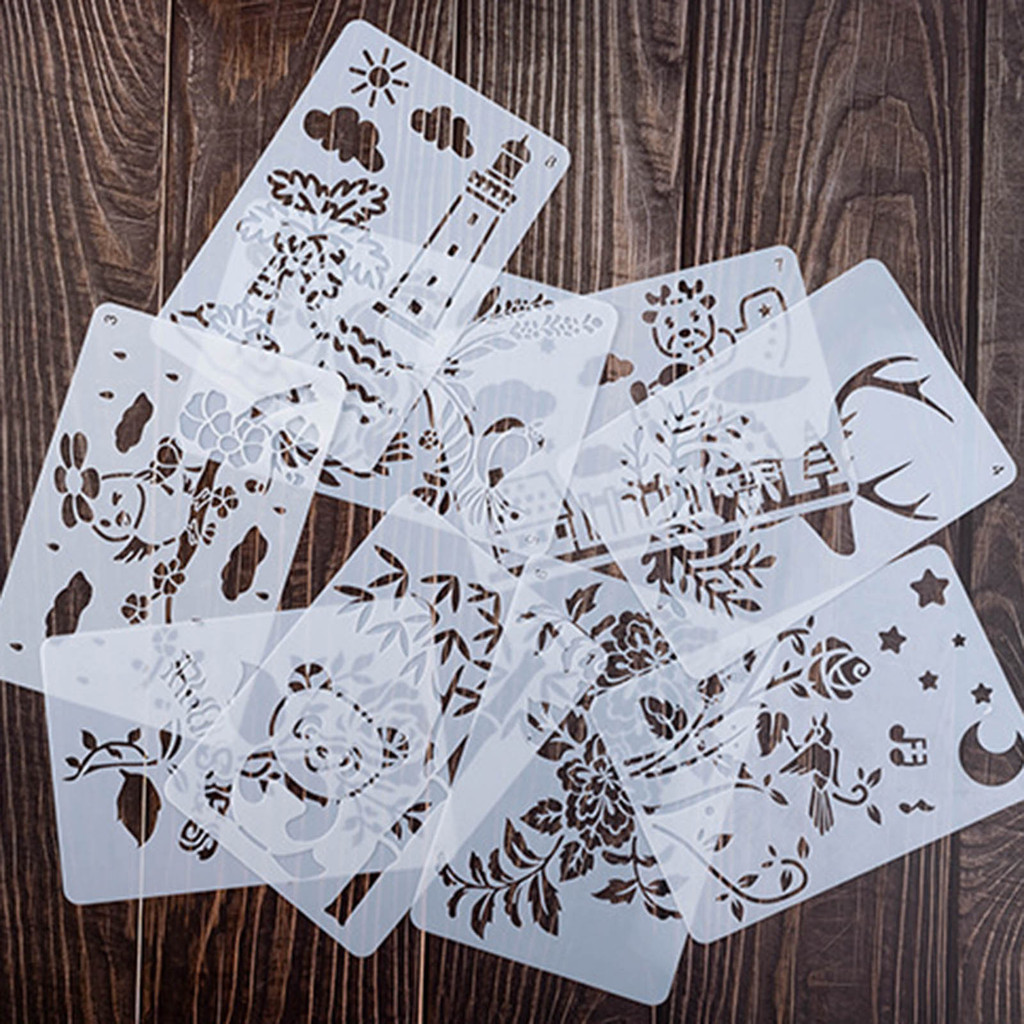 12PCS Hollow Painting Silhouette Stencils Art Templates Art Graffiti ...