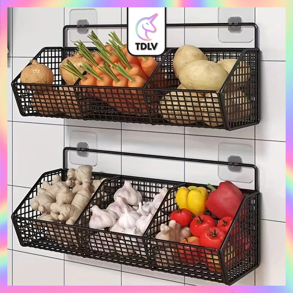 TDLV 3-Compartment Wall Hanging Kitchen Rack Vegetable Storage Basket ...