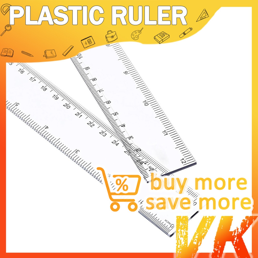VK 30CM Clear Plastic Ruler 12Inch Standard Rulers Straight Ruler ...