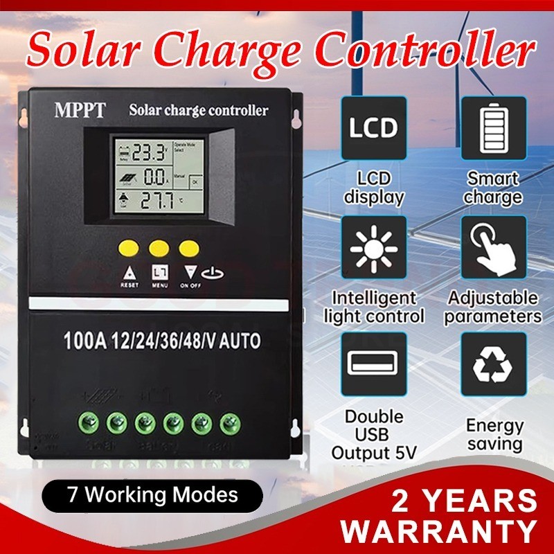 MPPT Solar Controller 30A/100A 12V 24V 36V 48V with LCD Screen AUTO ...