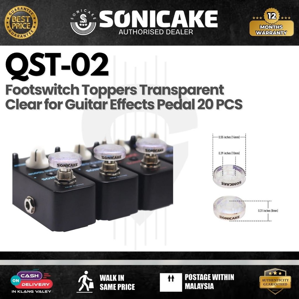 SONICAKE Lot De 20 Toppers Footswitch Transparent 10 Mm – Accessoire Pédale Effets Guitare Avec LED Halo
