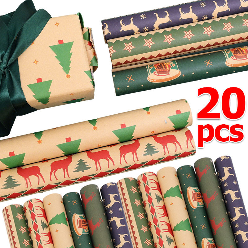 5/10/20Pcs Christmas Gift Wrapper Paper / Xmas Snowflake Pattern Kraft ...