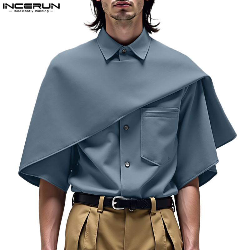 INCERUN Men Vintage Business Turn-Down-Collar Deconstruction Ribbon Mid ...