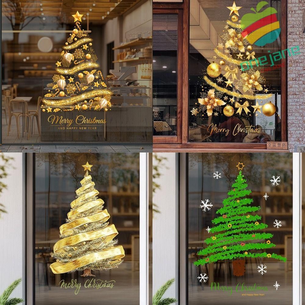 ONE-JANE Christmas Window Stickers, PVC Reusable Xmas Wall Sticker ...