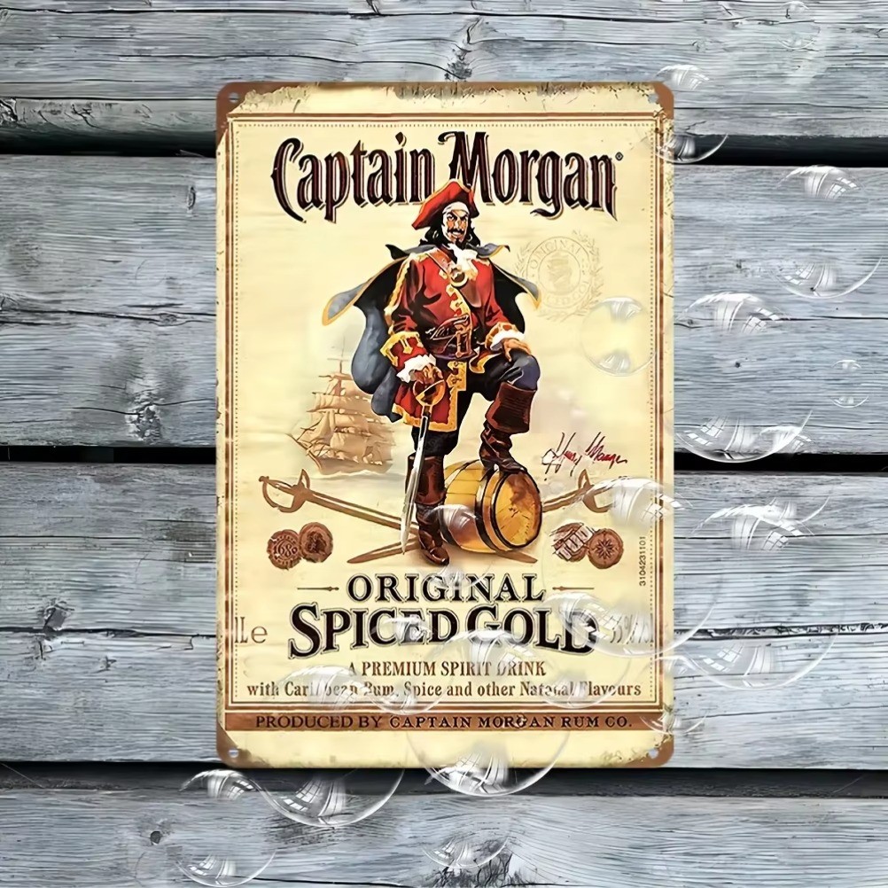 Captain Morgan Vintage 2D Tin Metal Rum Sign, Funny Retro Pub Bar Club ...