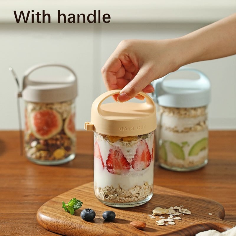 430ml Glass Overnight Oats Jar Airtight Reusable Portable Container ...