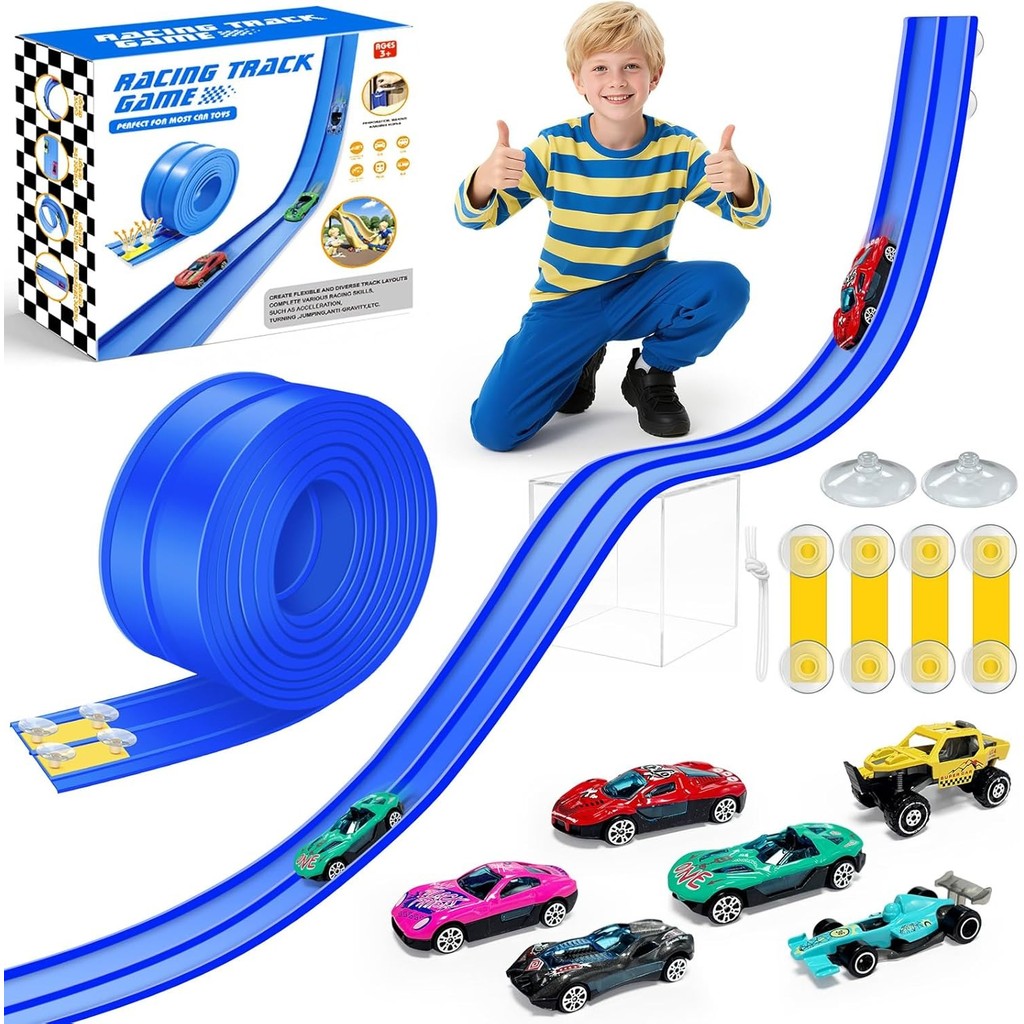 15Ft/4.5m Flex Track, Flexible Race Car Track for Kids Toy with 10 ...