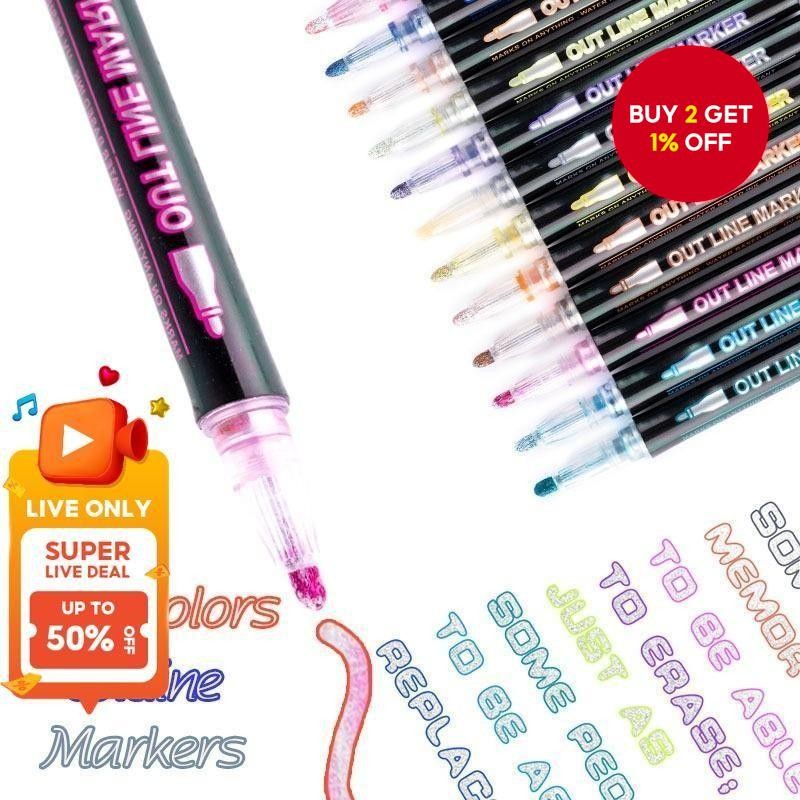 8/12/24 Colors Double Line Contour Pen Set Metallic Markers for DIY ...