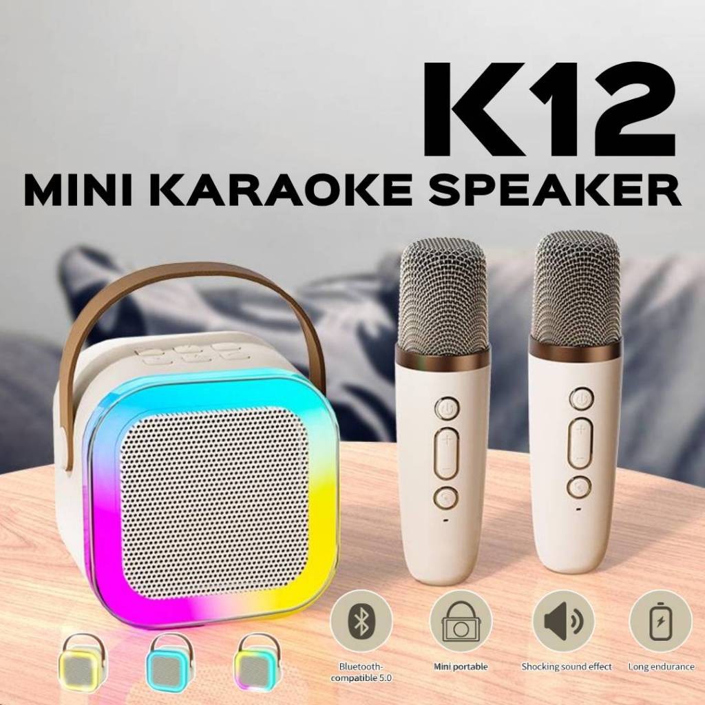 K12 Home KTV Karaoke Machine Dual Microphone RGB Light Wireless Speaker ...