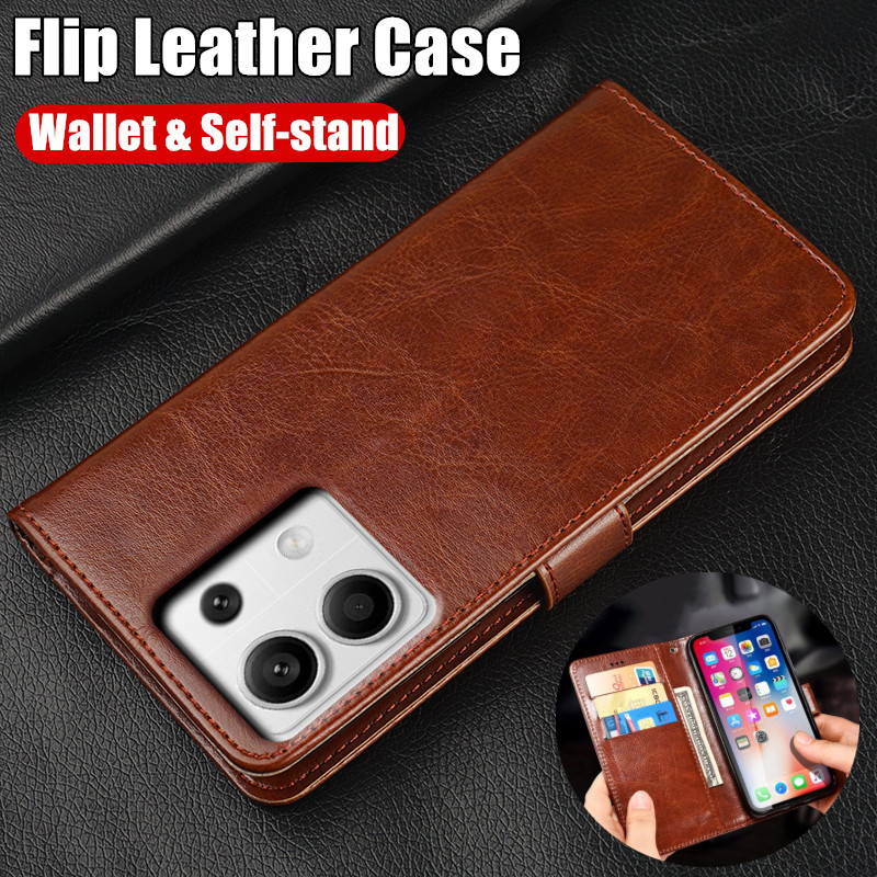 For Xiaomi Redmi Note 13 5G Genuine Leather Case Vintage Wallet Simple ...