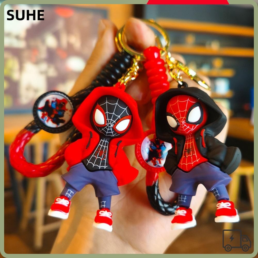 HI-SUHE Spiderman Woven Keychain, Silicone Cute Spider-man Cartoon Key ...
