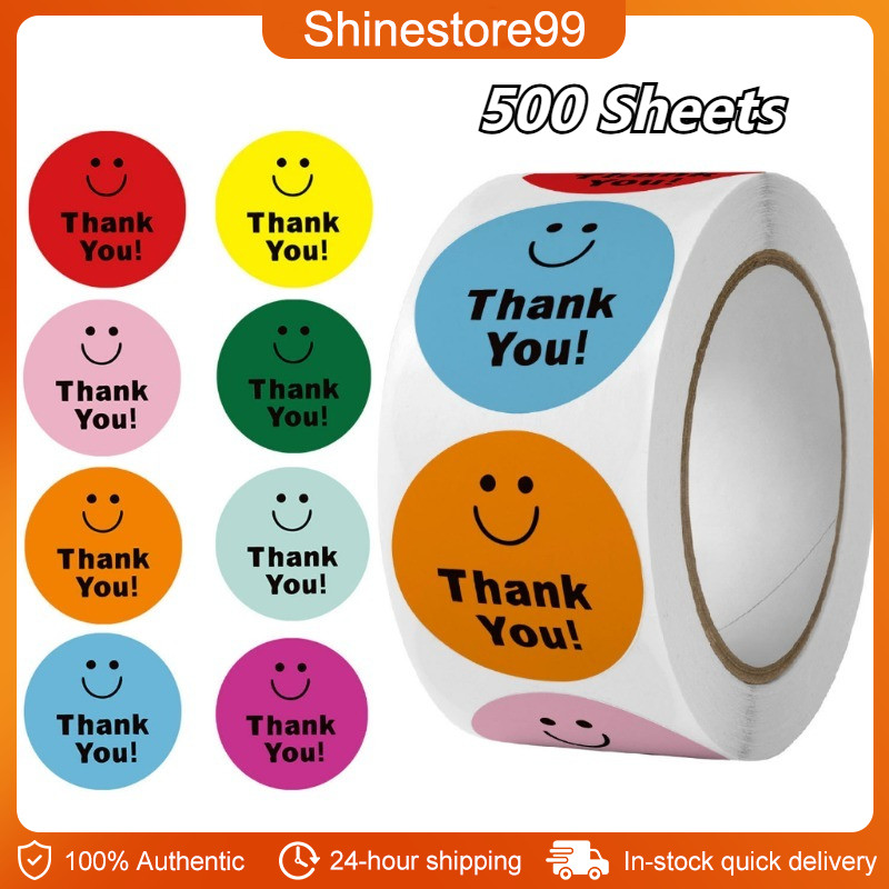 500PCS/Roll Color Thank You Smiley Face Happy Stickers Round Circle ...