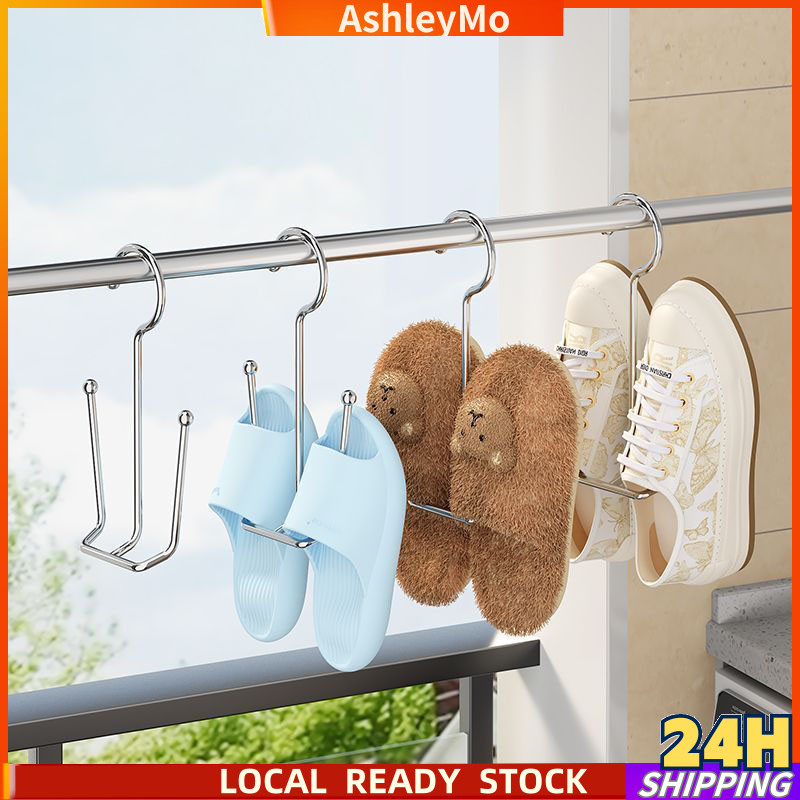 ⭐Ash Stainless Steel Shoe Drying Rack Balcony Windproof Thickened Hook ...