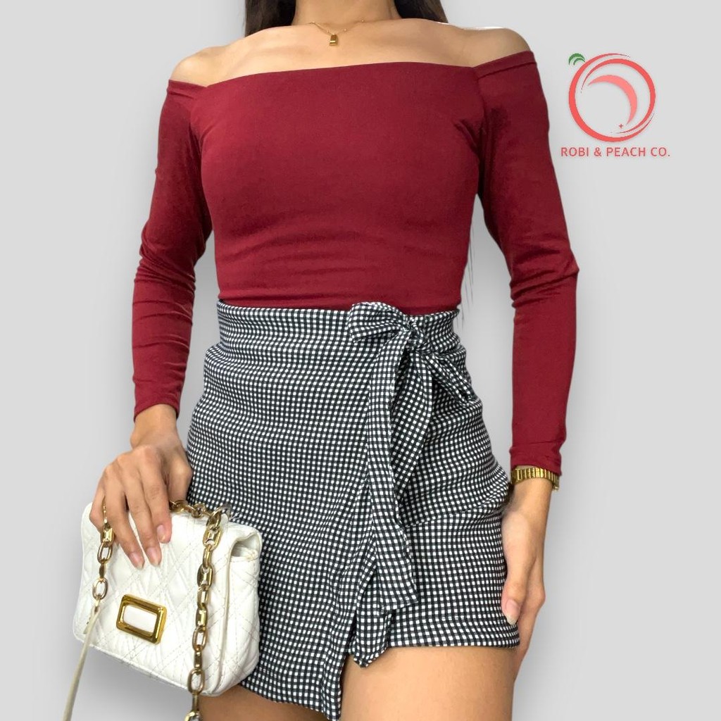 Robi and Peach Woven Skort Shorts For Women With Tie Ribbon One Side ...