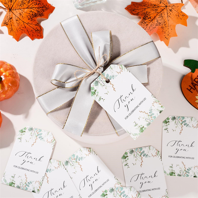 50Pcs Thank You Tags with String Greenery Leaves Gift Wrap Tags White ...