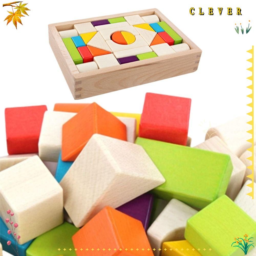 CLEVERHD A Set Wooden Block Set, Vibrant Colors Smooth Edges Colorful ...