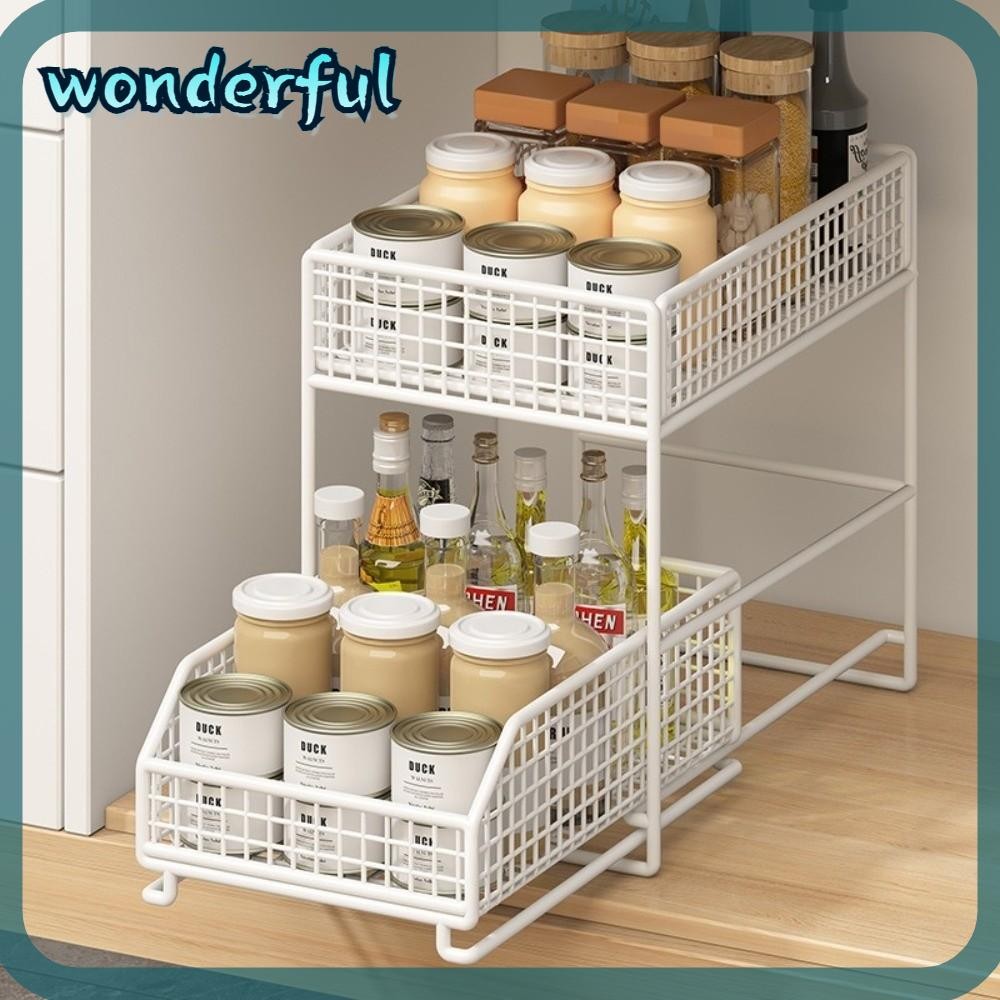 WONDER Kitchen Storage Shelf, 2 Tier with Drawers Pull-Out Storage Rack ...