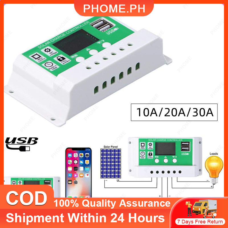 30A 12V 24V Solar Charge Controller Lithium Battery LCD Display PWM r ...