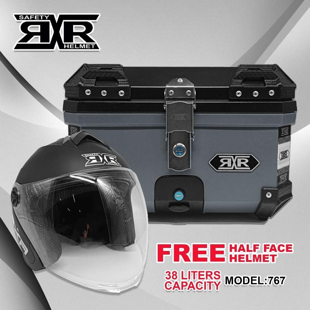 38L RXR HARD PLASTIK TOP BOX with Backrest and Free Helmet Motorcycle ...