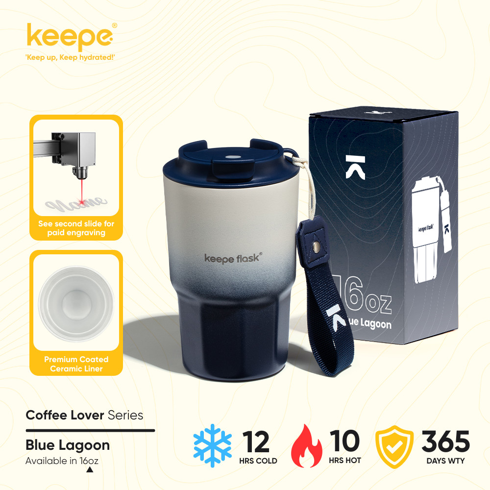 Keepe Flask Gradient 'Blue Lagoon' CERAMIC LINER Coffee Tumbler 18/10 ...