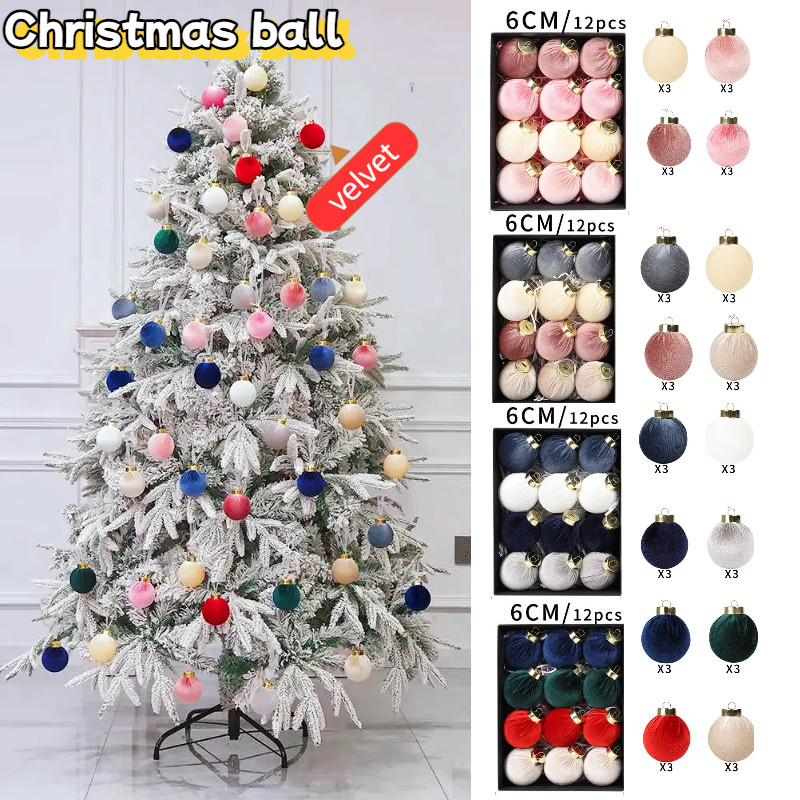 12PCS Xmas Balls Flocking Christmas Ball for Home Decor Shatterproof ...