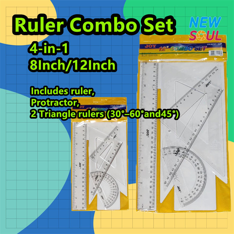 4IN1 Ruler Combo Trasnparent Drawing Ruler Geometry Exam Tool School ...