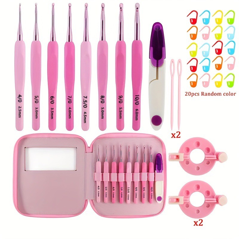 【COD】33Pcs Crochet Hook Set with Pink Case 2.5mm-6mm Knitting Needles ...
