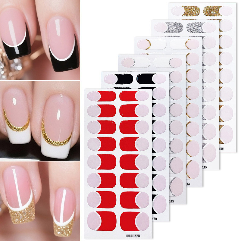 16Tips French Nail Sticker Simple Full Cover Nail Sticker DIY No Need ...