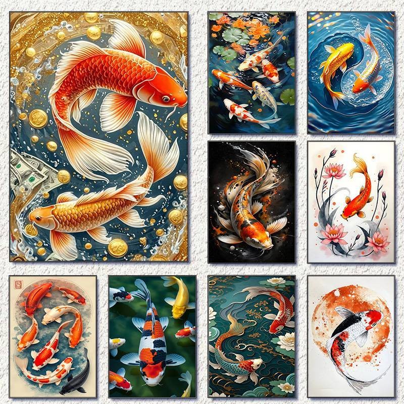 Watercolor Koi Fish No Framed Posters Japanese Style Wall Art Canvas ...