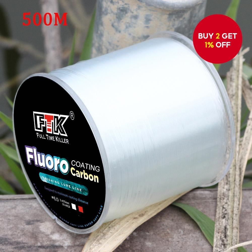 FTK 500m White Color Nylon Fishing Line Rope Carbon Fiber Coating Fly ...