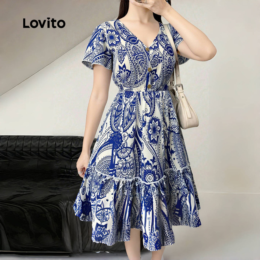 Lovito Women Casual Dress Button Front Spring/summer Blue Dress ...