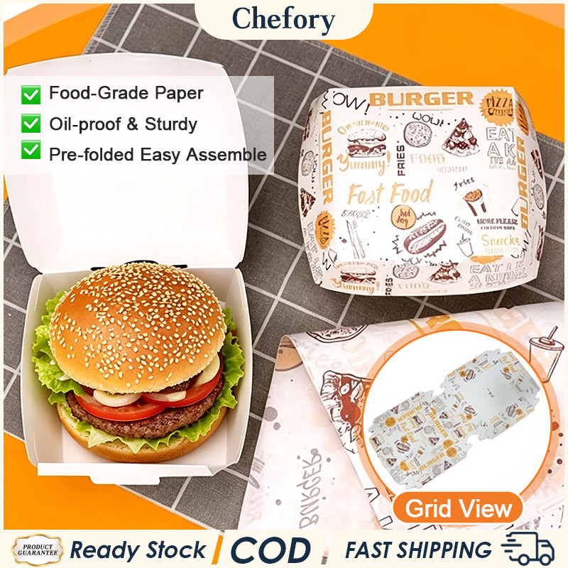 100Pcs Folding Burger Box Fast Food Print Burger Packaging Box ...