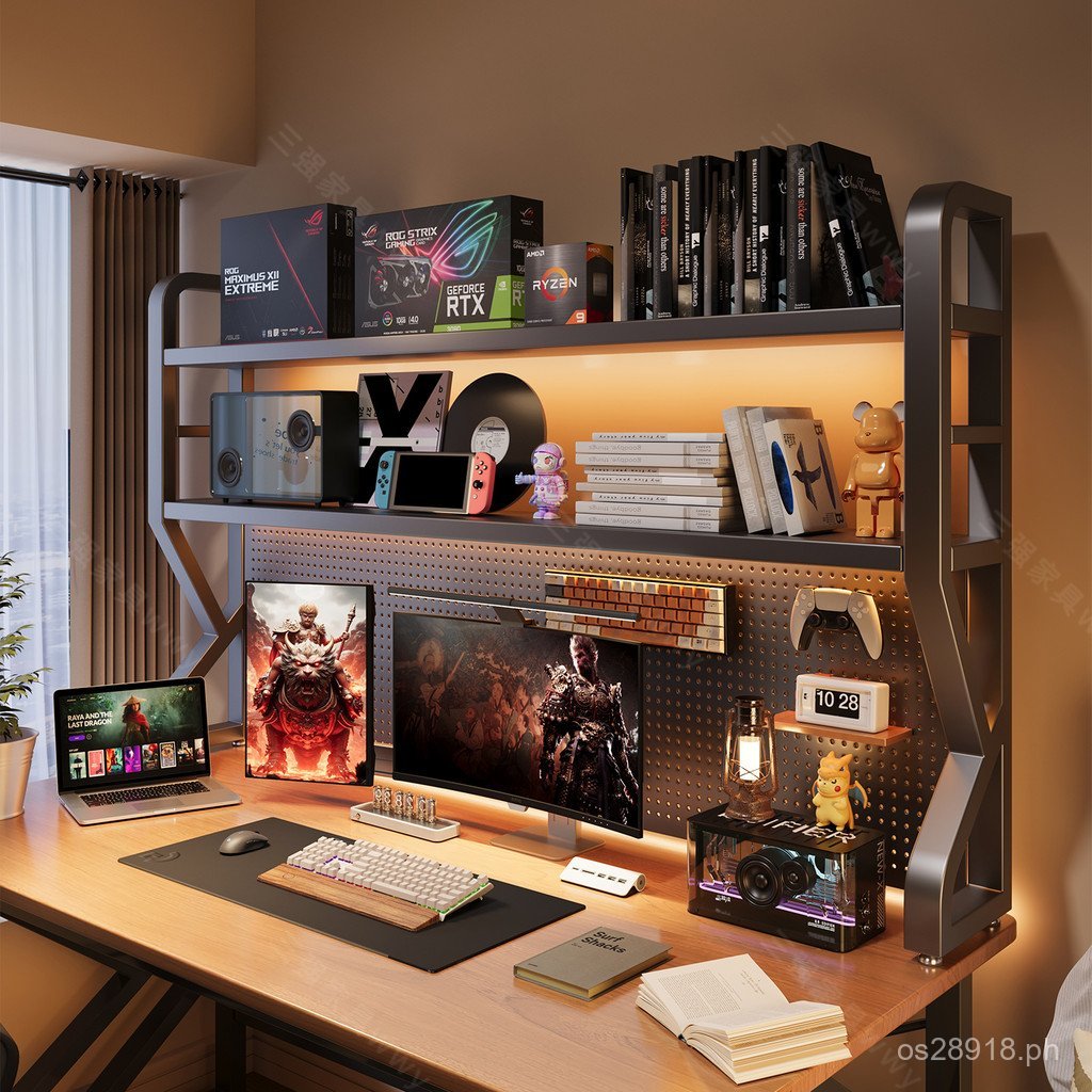 Bookshelf Computer Desk Pegboard Vertical Storage Rack Iron Art Home ...