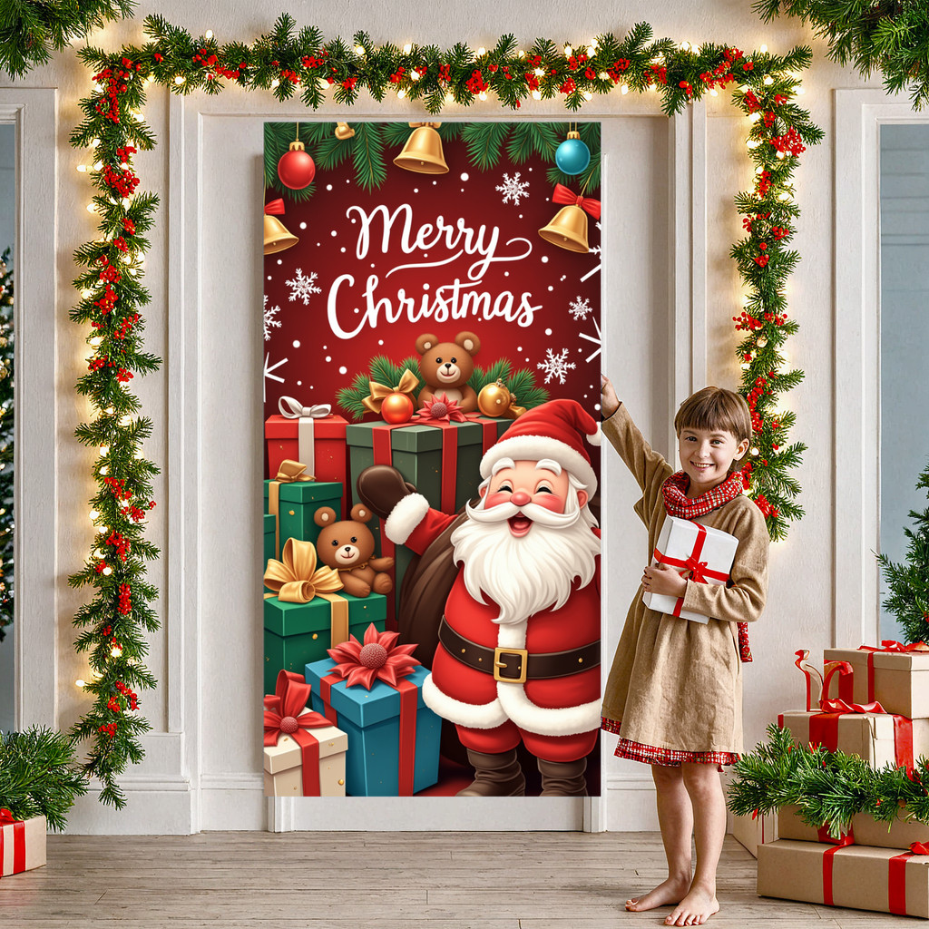 Christmas Door Cover Decoration Santa Claus Front Door Cover Xmas ...