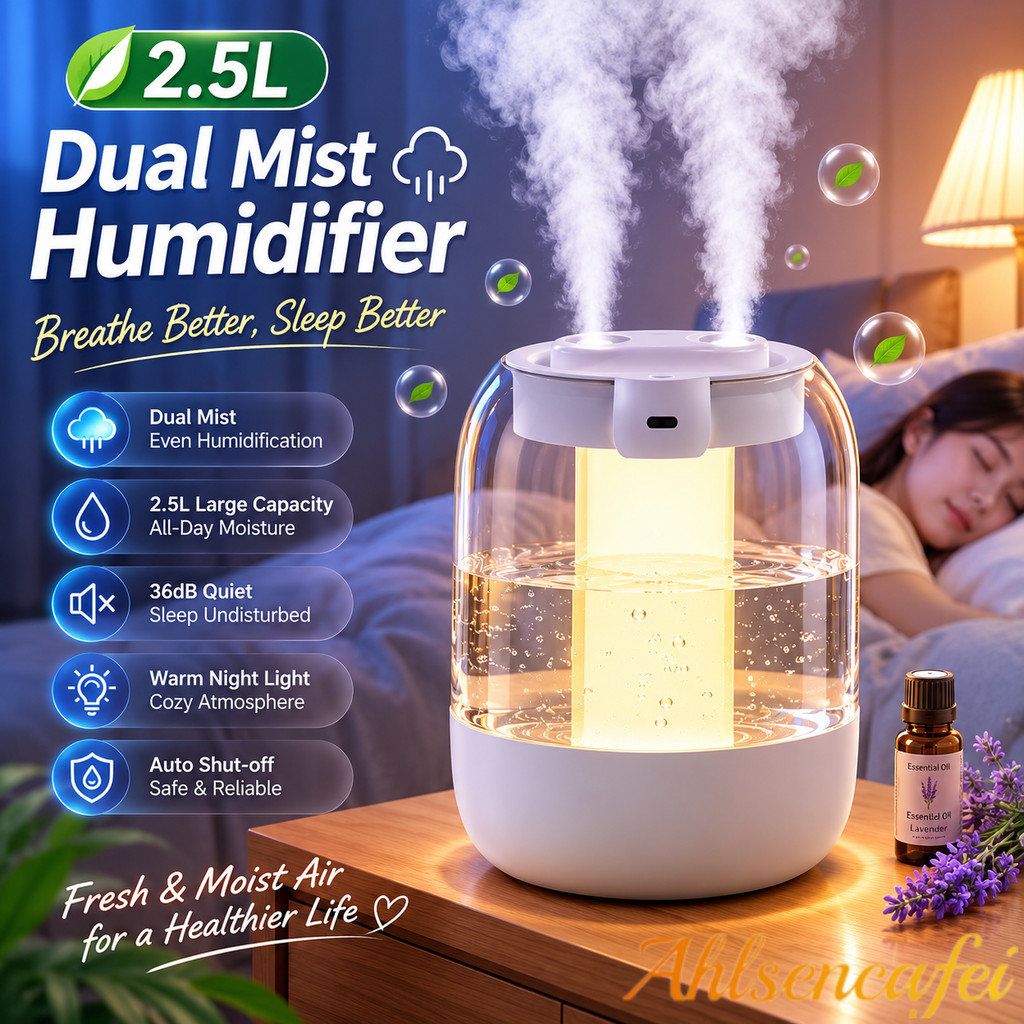 【AHL】2.5L Digital Display Dual Mist Air Humidifier Aroma Diffuser Quiet ...