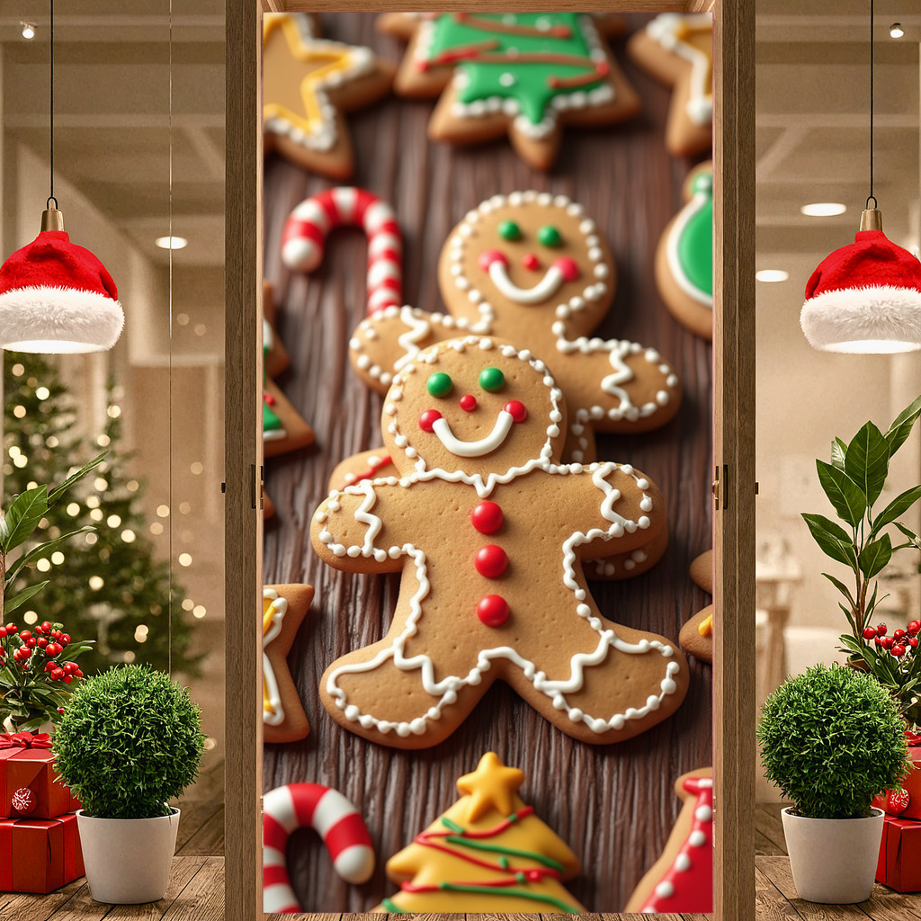 70.8×35.4 Inches Christmas Gingerbread House Door Cover Decorations ...