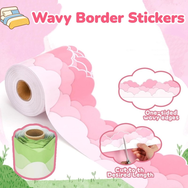 10m/Roll Wavy Border Stickers Self Adhesive Wave Trim Border Paper DIY ...