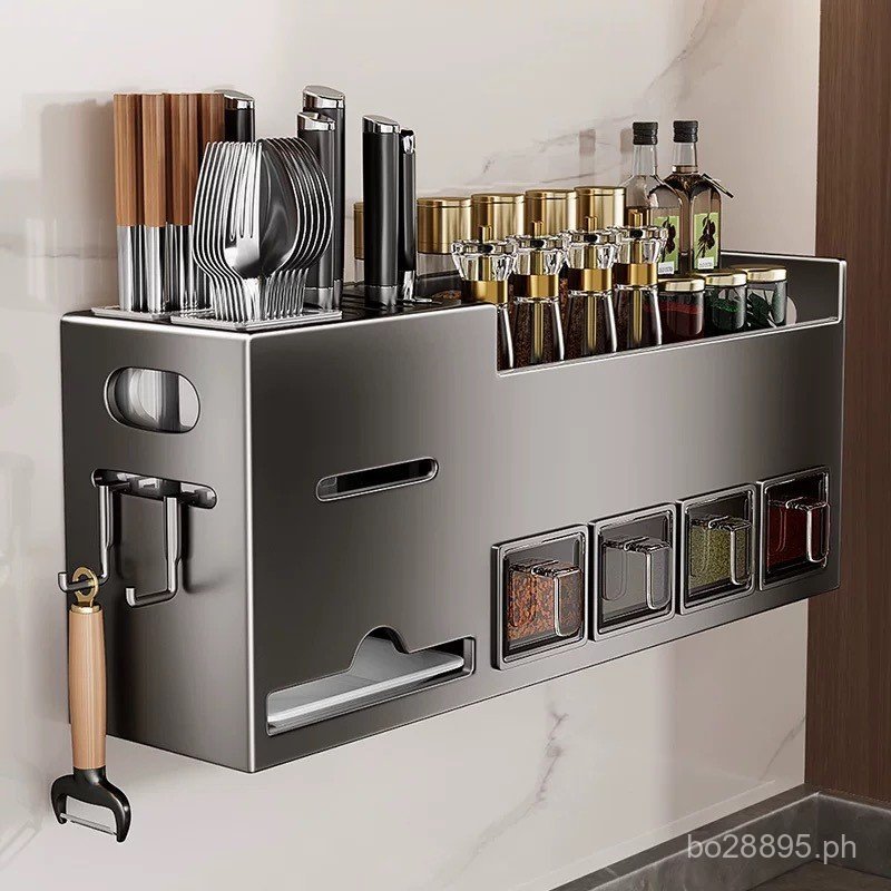 No-Drill Wall-Mounted Storage Rack Kitchen Utensils Organizer Chopstick ...