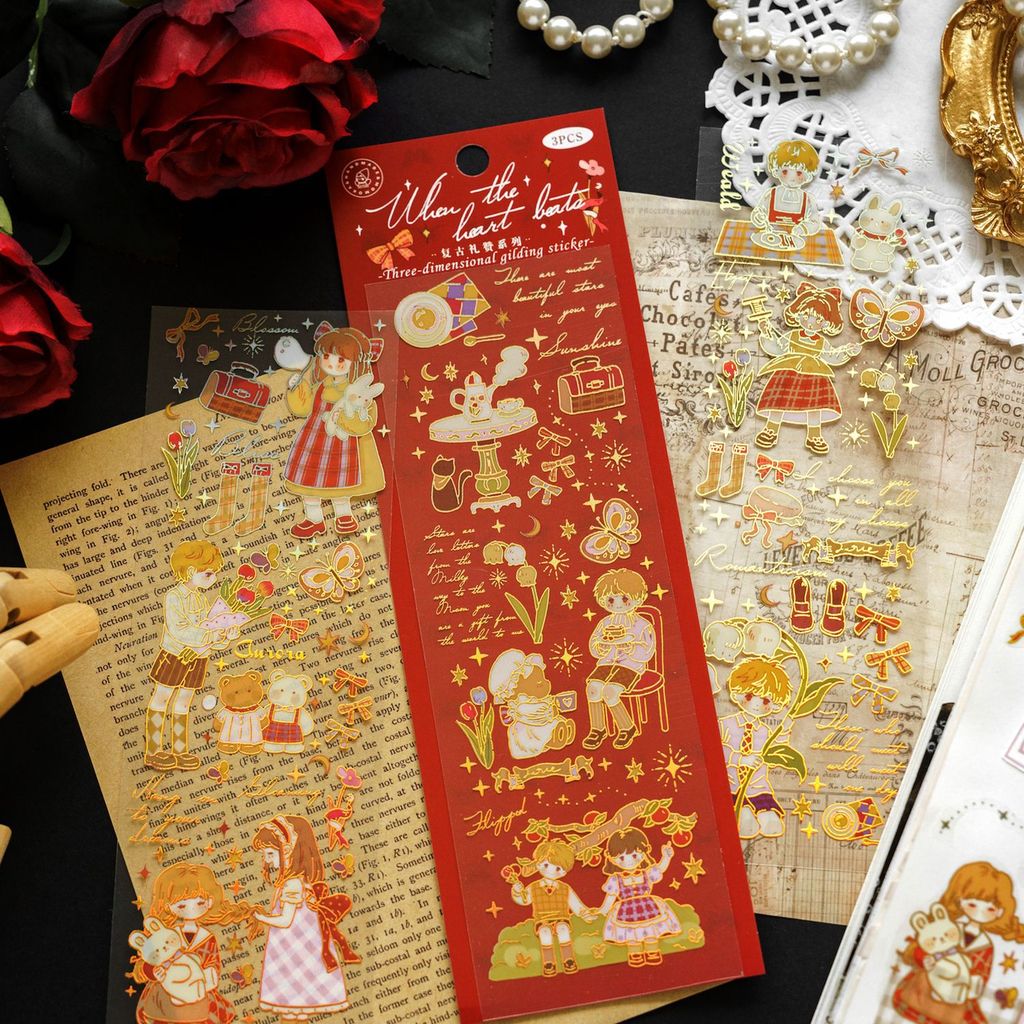 Retro pet Three-Dimensional Gilding Girl English Salt Stickers | Shopee ...