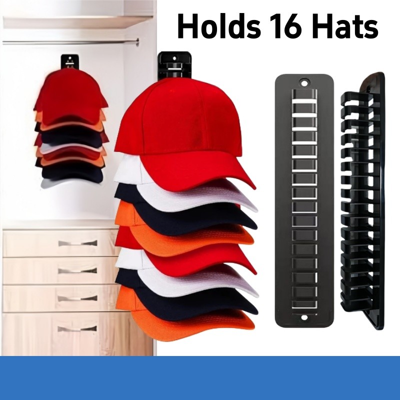Wall Mount Hat Rack Holds 16 Caps Wall Mounted Hat Storage Rack ...
